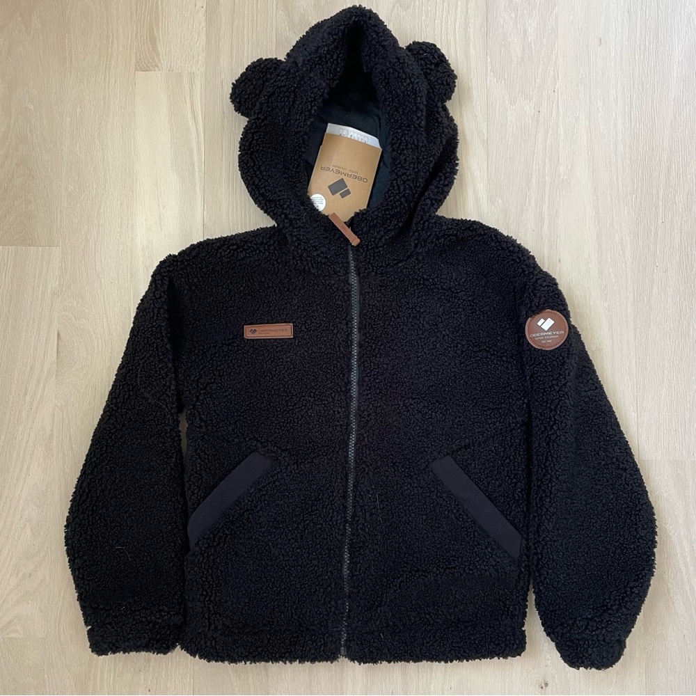 NEW Obermeyer Kids Black Sherpa Jacket with Hood Size L (6-7)